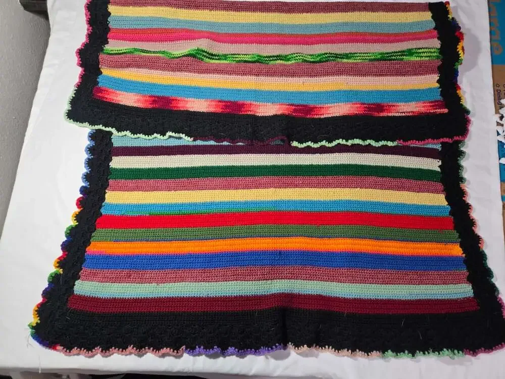 Handmade Crochet Afghan Throw Blanket Multi Color Striped